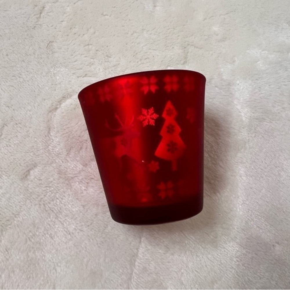 Red Christmas Holiday Frosted Votive‎ Candle Holder Table Snowflake Gift